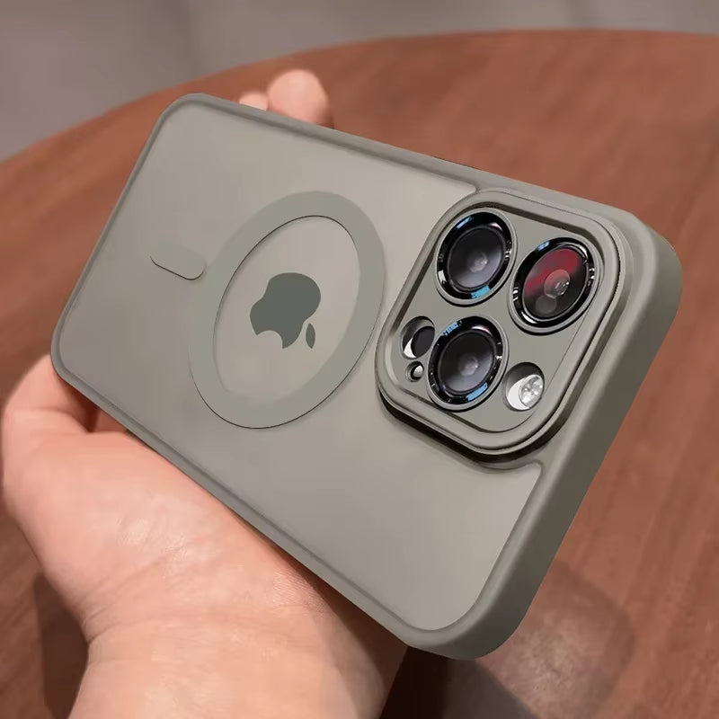 Magnetic Luxury Lens Protector Matte Translucent Case for Iphone 17 16 15 14 13 12 11 Pro Max for Magsafe Wireless Charger Cover